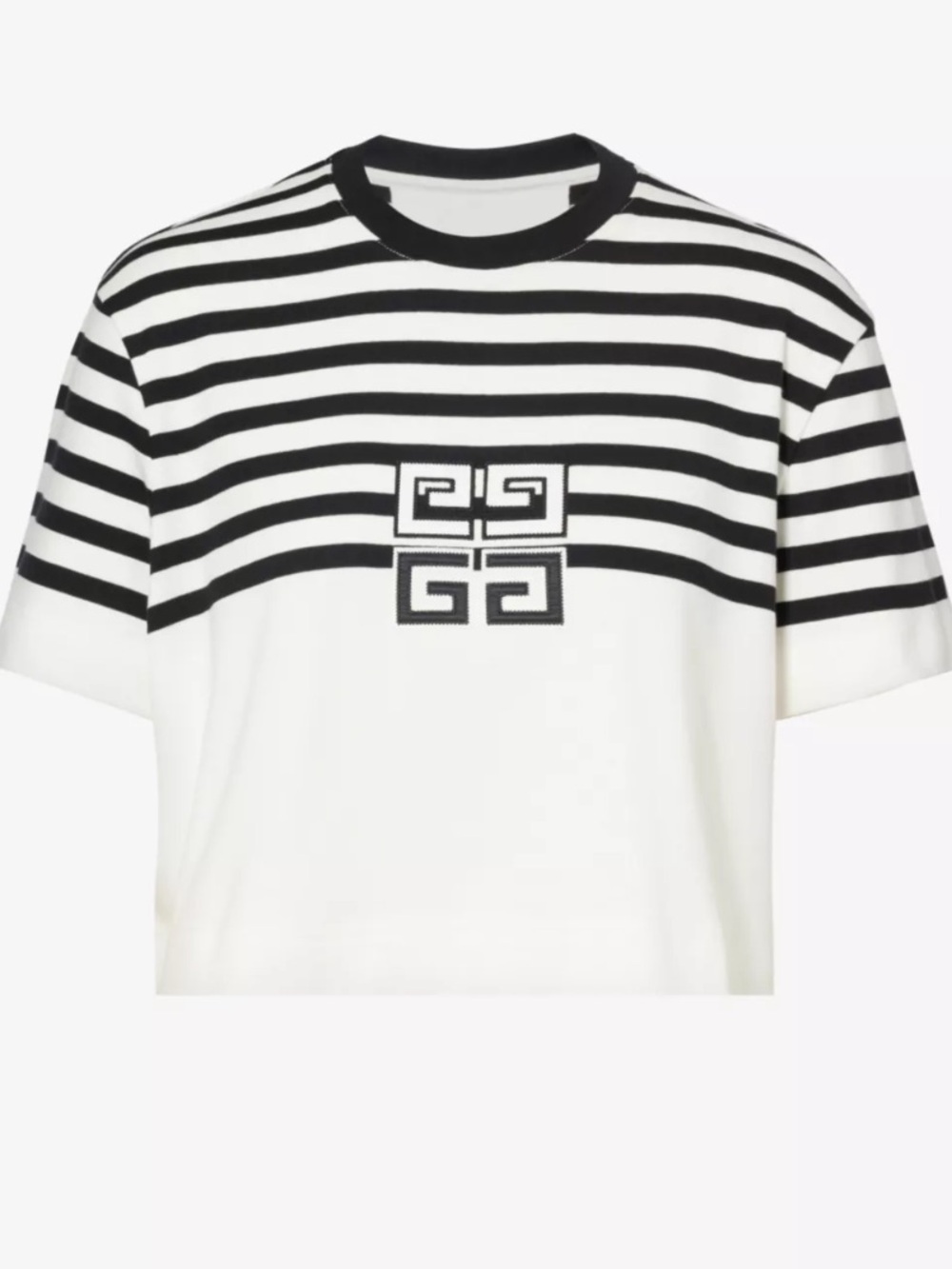 Givenchy Black and White Striped Logo Crewneck Tee